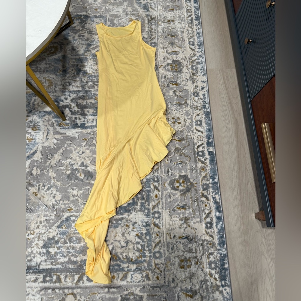 SHEIN Yellow Asymmetrical Ruffle Hem Maxi Dress